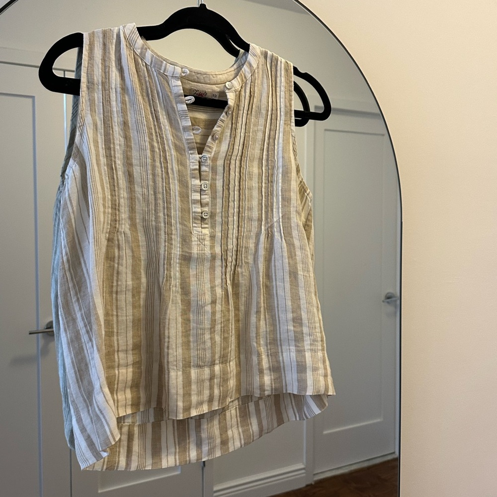 Faherty Beige and White Striped Tank Top